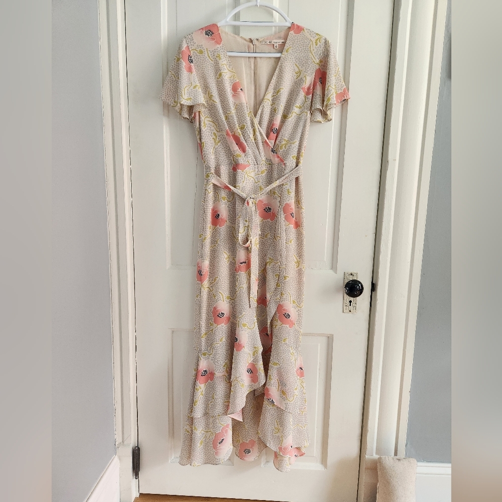 RACHEL Rachel Roy Multicolor A-Line Floral Ruffle Dress Lined Midi Size 2 EUC